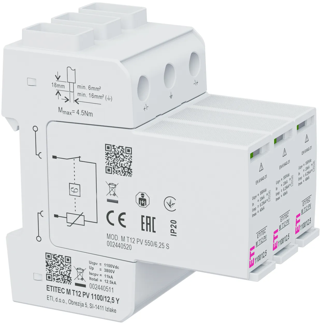 Pārsprieguma ierobežotājs ETITEC M T12 PV 1100/12,5 Y 002440511
