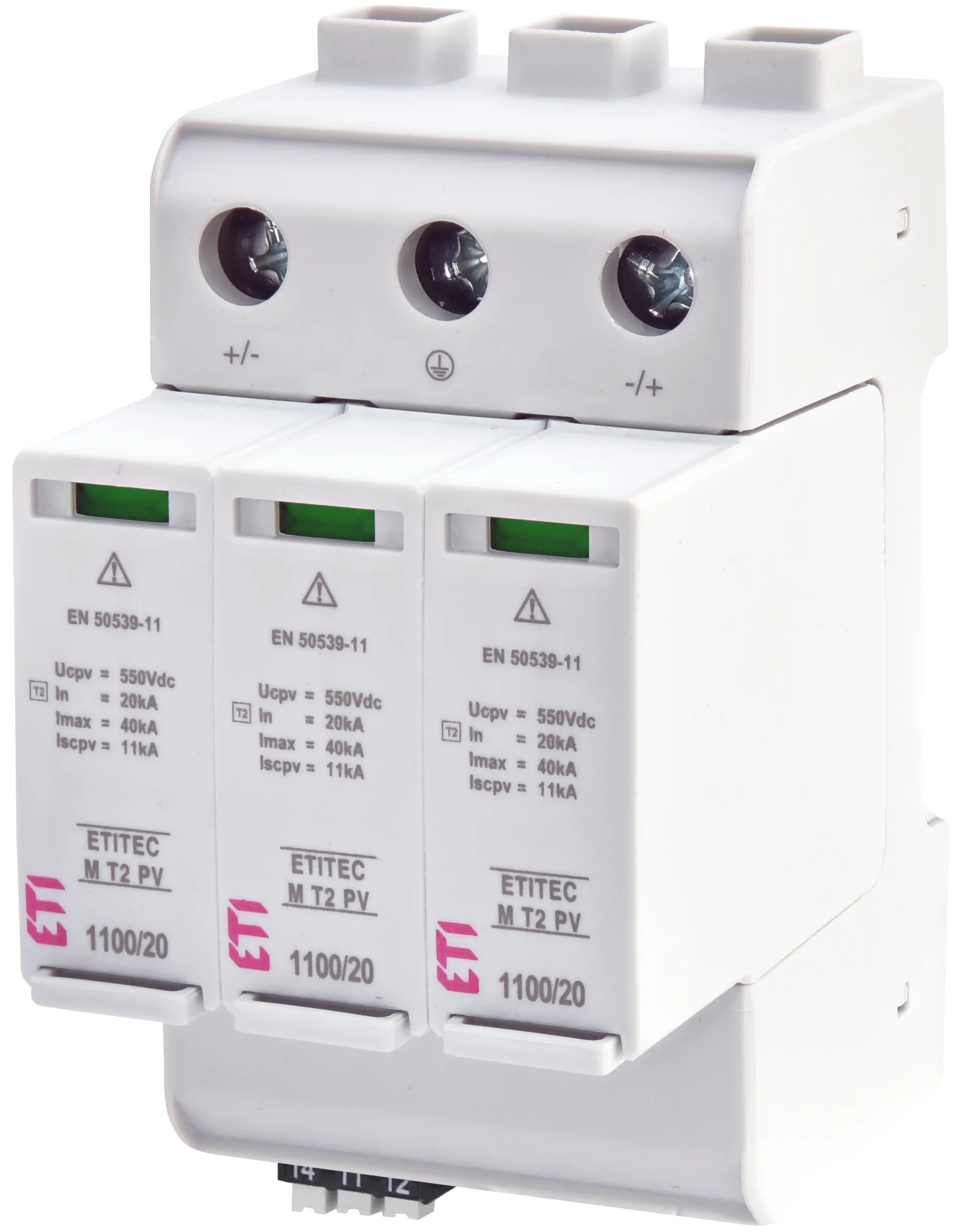 Pārsprieguma ierobežotājs ETITEC M T2 PV 1100/20 Y RC 002440516