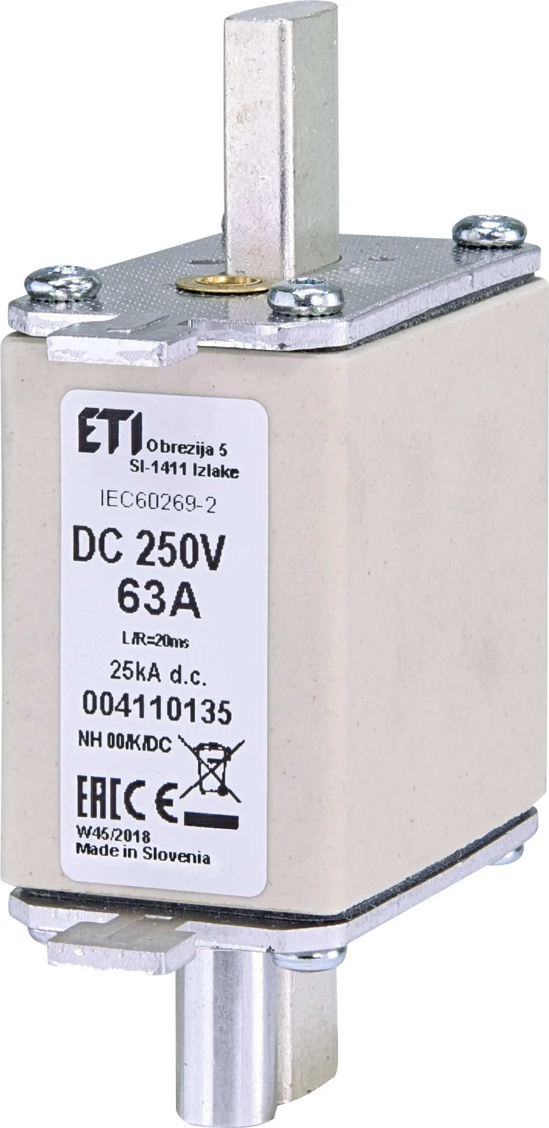 Drošinātājs NH00/K 63A/250V DC 004110135