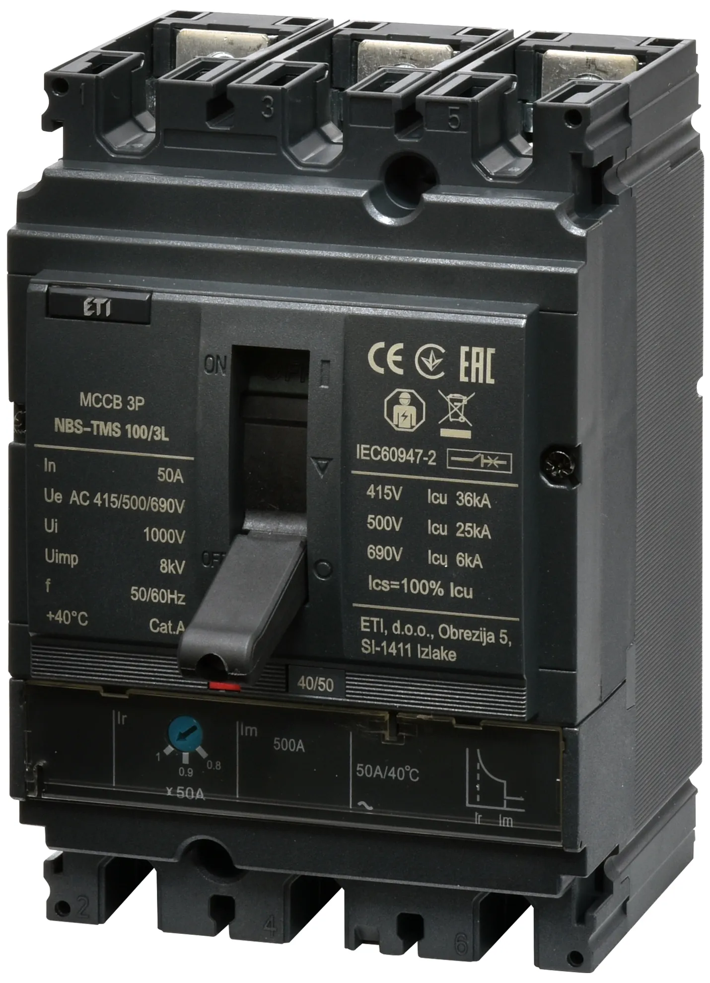 Rūpnieciskais automātslēdzis NBS-TMS 100/3L  50A 3P 004673004