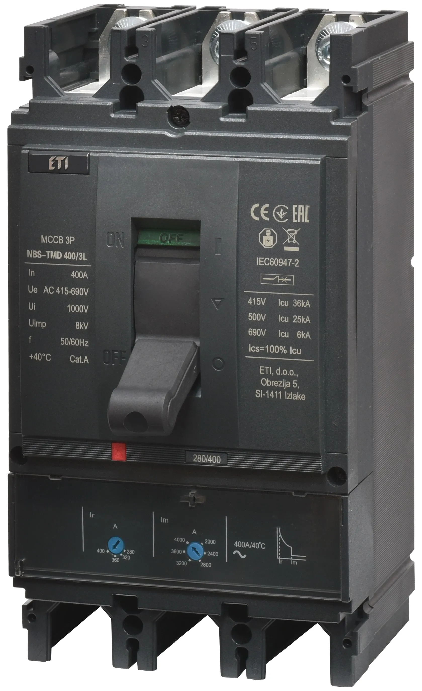 Rūpnieciskais automātslēdzis NBS-TMD 400/3L 400A 3P 004673102