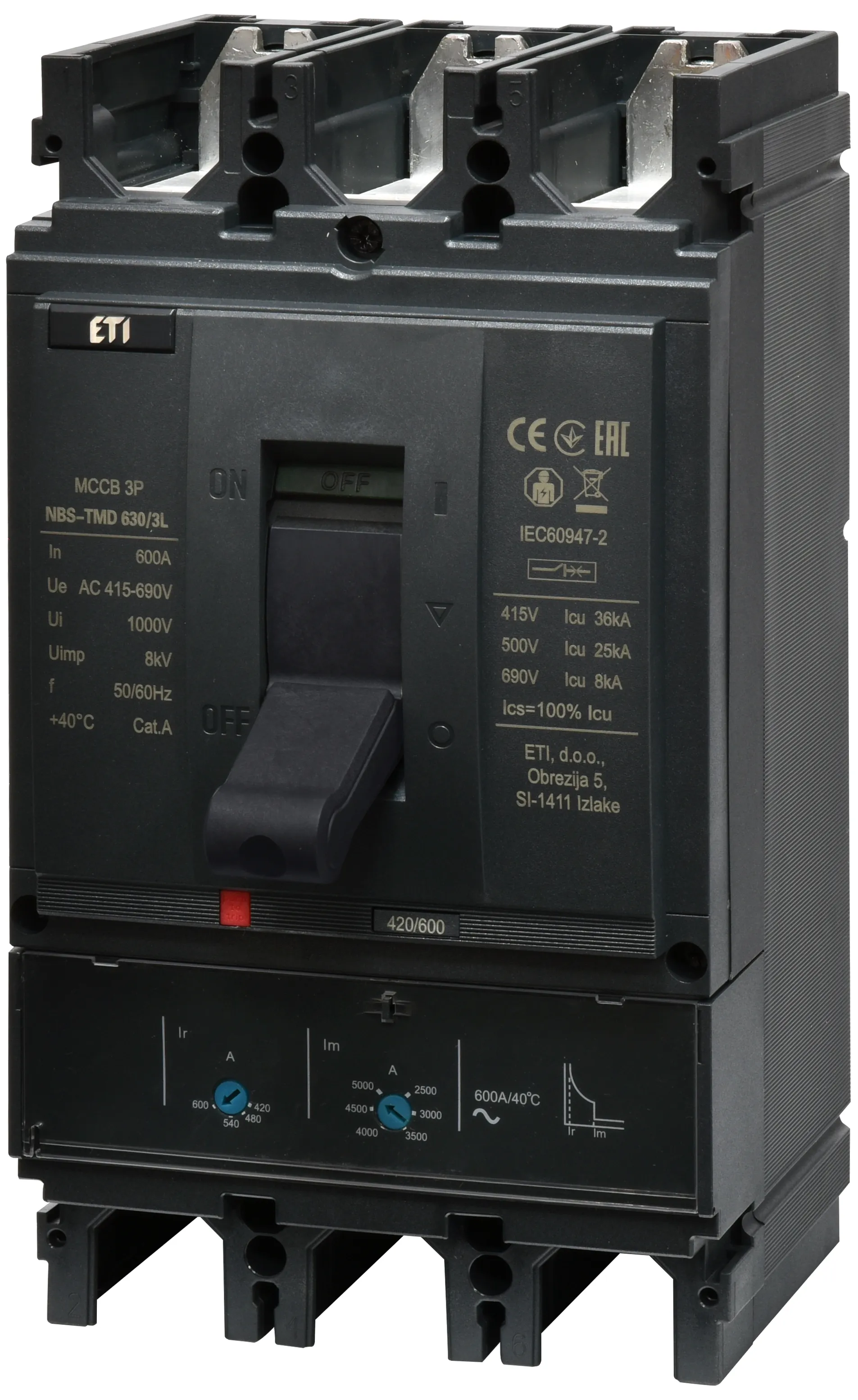 Rūpnieciskais automātslēdzis NBS-TMD 630/3L 600A 3P 004673132